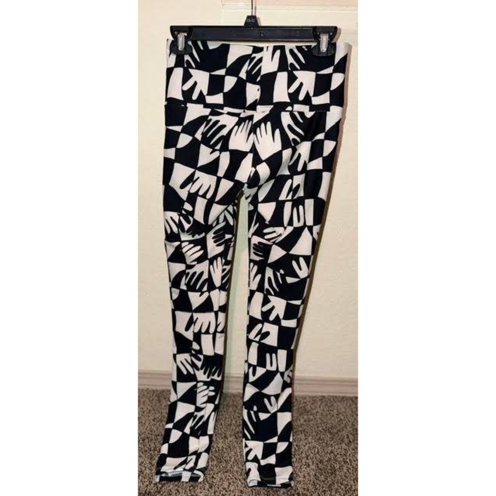Dazey LA x Anthropologie Womens Black White Graphic Hand Print Leggings